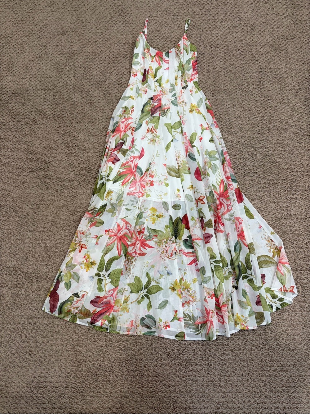 Floral White Maxi Sundress with hidden zipper and adjustable straps